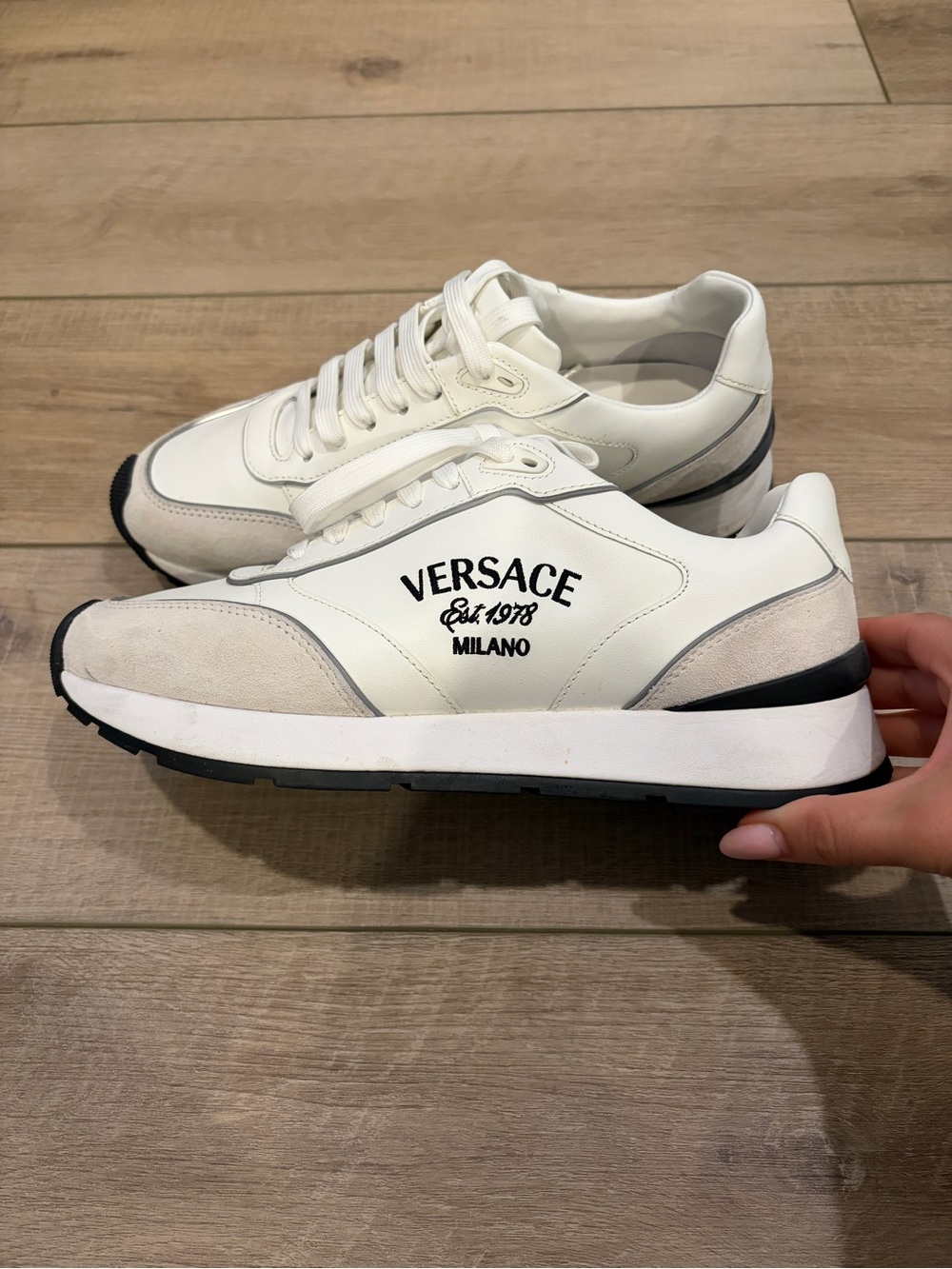 Versace White and Black Milano Men's Leather Sneakers